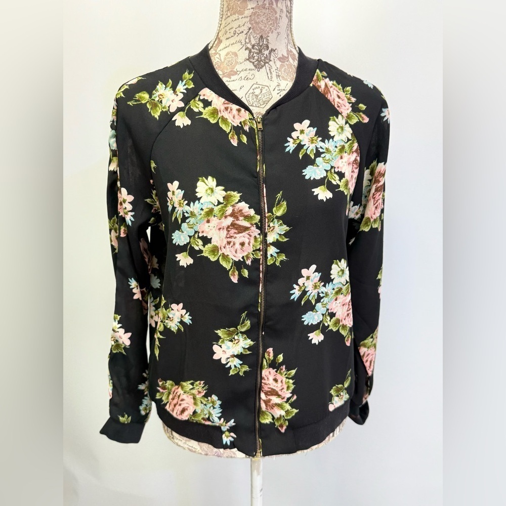 LIVE 4 TRUTH Black and Pink floral lightweight bomber jacket size M - Picture 7 of 13